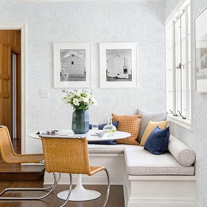 Ismoon Blue Wallpaper Peel and Stick Boho Floral Contact Paper 17.3x393in | Renter Friendly Wall Paper Textured Self Adhesive Removable Wallpaper for Bedroom Kitchen Thicken Vinyl Waterproof - Image 3