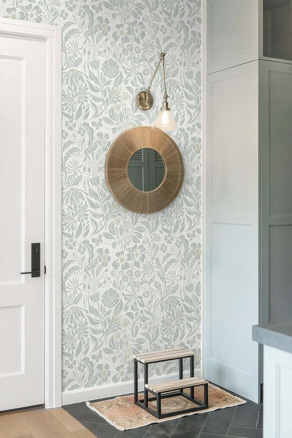 Heroad Floral Contact Paper Green Peel and Stick Wallpaper Botanical Self Adhesive Removable Stick on Wall Paper for Cabinets Drawers Waterproof Bathroom Pantry Wall Decor Vinyl Roll 17.3''x78.7'' - Image 6