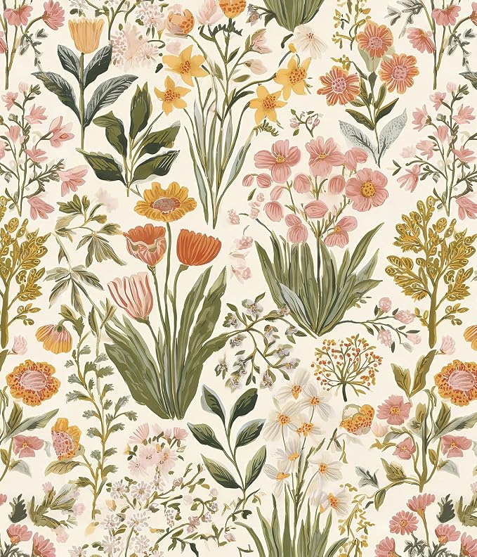 Orainege Floral Peel and Stick Wallpaper Floral Contact Paper Self Adhesive | 16.9in x196.8in Vintage Flower Wallpaper Peel and Stick Flower Contact Paper Botanical Decor for Bedroom Vinyl by Orainege