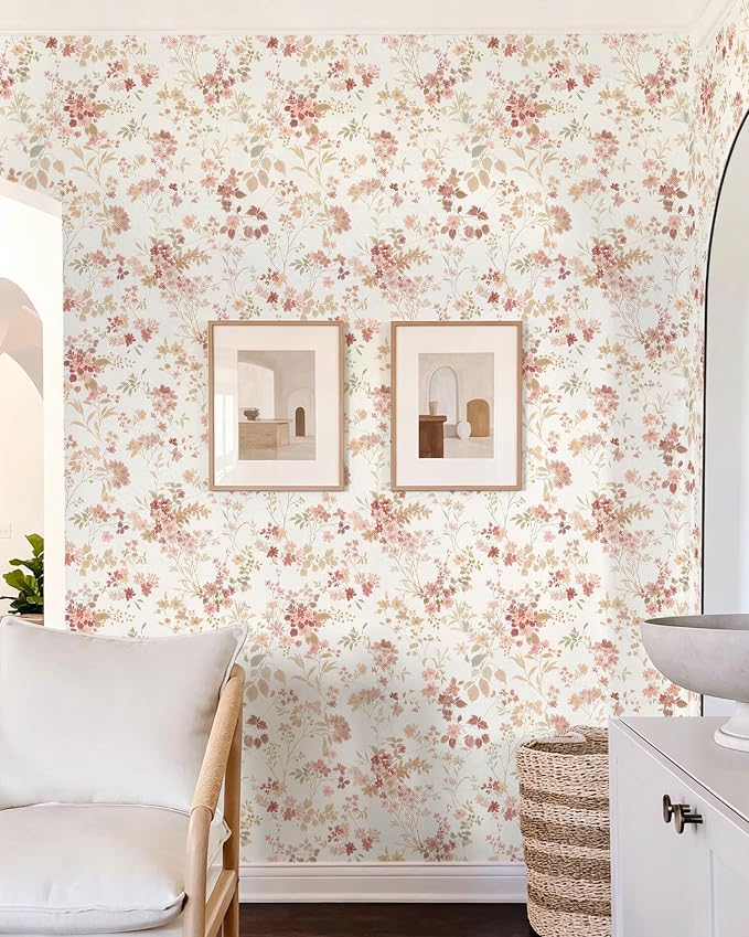 Dimoon Boho Peel and Stick Wallpaper Pink Floral Contact Paper 17.3x78.7in |Vintage Flower Leaf Botanical Renter Friendly Removable Self Adhesive Stick on Wall Paper Decor for Bathroom Bedroom Vinyl - Image 5