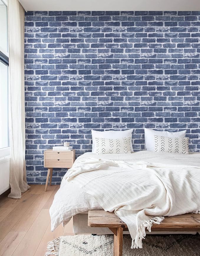 Timeet Blue Brick Wallpaper Peel and Stick Wallpaper 17.7" x 393.7" Self-Adhesive Removable Brick Textured Wallpaper for Bedroom Kitchen Backsplash Decoration - Image 3