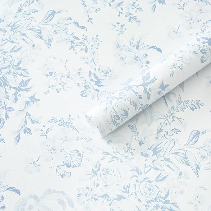 Heroad Vintage Peel and Stick Wallpaper Blue Floral Contact Paper Toile Leaf Removable Wall Paper Self Adhesive Stick On Wallpaper for Girls Nursery Bathroom Renter Friendly Vinyl Roll 17.3''X78.7'' by HeroadBrand