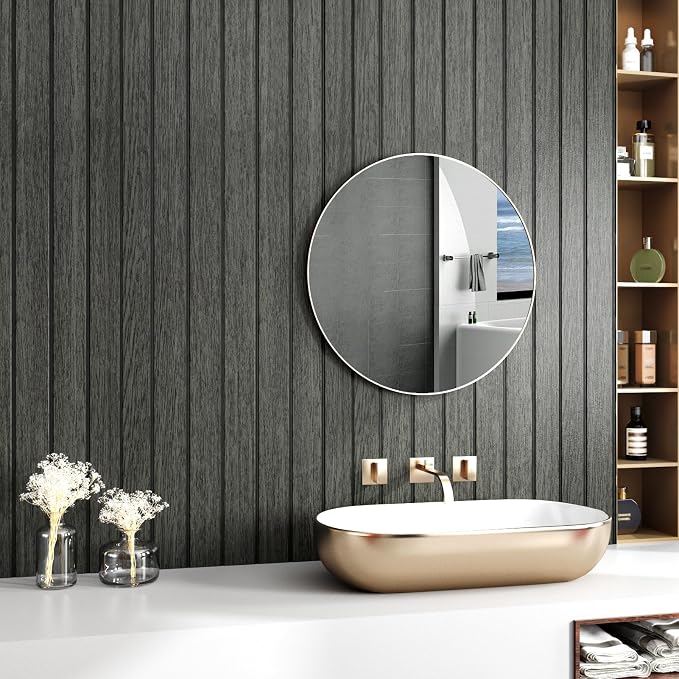 Wallercity Black/Gray Wood Slat 3D Wall Panels Waterproof Soundproof Planks | Flexible Wood Panel Self Adhesive Foam Slat Acoustic Panels for Walls Ceilings Vinyl Peel and Stick Wooden Panels 23.6x197 IN - Image 3