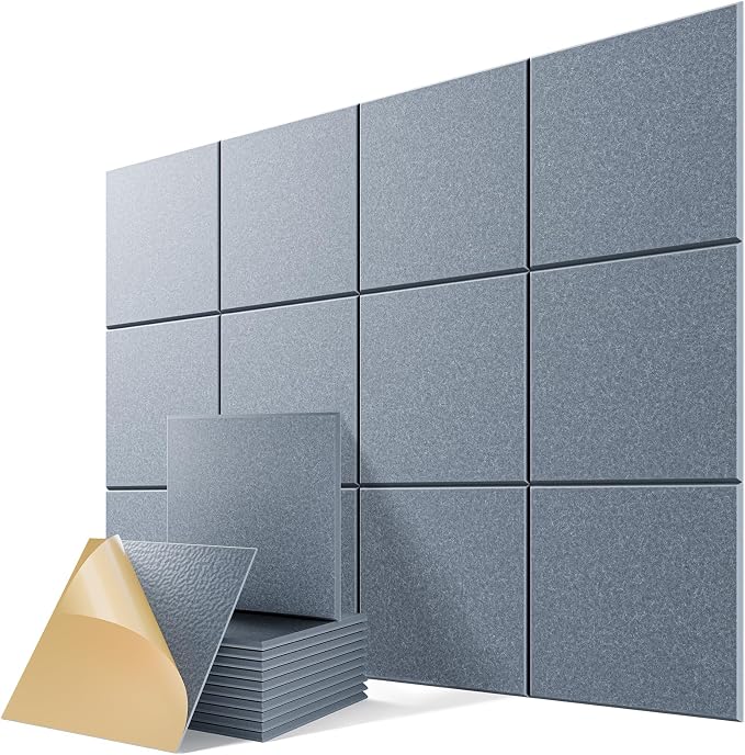 12 Pack Self-Adhesive Acoustic Panels, 12" X 12" X 0.4" High-Density Polyester Sound Proof Foam Panels for Walls, Soundproof Wall Panels for Home & Office (LightGray) by Lebenforce