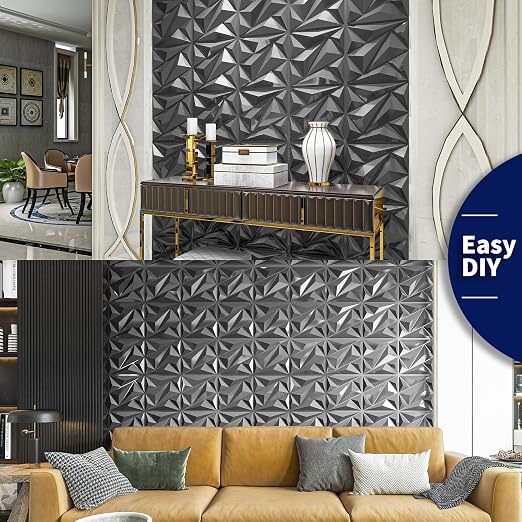 Art3dwallpanels 33 Pack 3D Wall Panel Diamond for Interior Wall Décor, PVC Textured Wall Panels, 12''x12'' Cover 32.Sq.Ft. Silver - Image 7