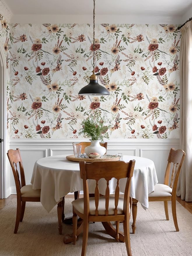Dimoon 17.3''x197'' Floral Peel and Stick Wallpaper Vintage Beige Antique Contact Paper Bathroom Village Country Cottage Wallpaper Farmhouse Renter Friendly Geometry Waterproof Kitchen Bedroom Vinyl - Image 9