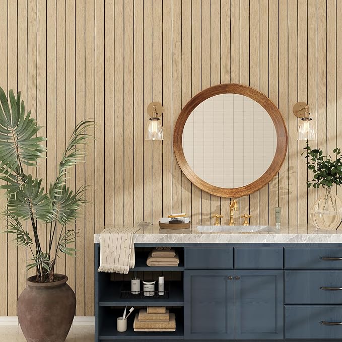 VEELIKE 30''x118'' Large Roll Wood Slat Wall Panel Peel and Stick Light Oak Slat Wallpaper for Bedroom Living Room Self Adhesive Foam Slat Wood Panels for Interior Wall Decor Ceiling TV Background - Image 4