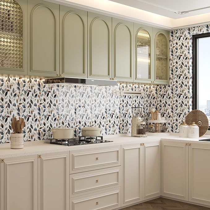 20pcs Marble Peel and Stick Shower Wall Panels 11.8"x11.8" | (Total 19.4 Sq.Ft.) Botanical Leaves,Waterproof,Backsplash Tile,Stick on Wall,for Bathroom,Bedroom,Kitchen - Image 6