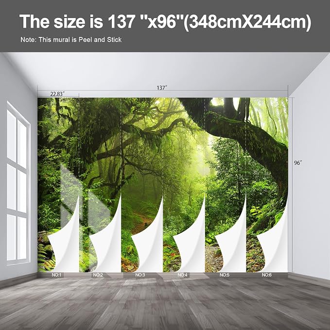 Forest Landscape Large wall murals Woodland Tree Peel and Stick self Adhesive Wallpaper for Bedroom Living Room - 96"x137" - Image 2