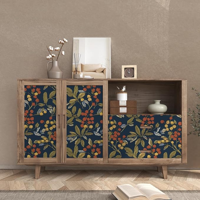 Laatse Navy Floral Leaf Vintage Green Wallpaper Peel and Stick 17.5"x393.7" | Self Adhesive/Removable/Waterproof/Thick Vinyl Contact Paper for Bathroom Bedroom Shelf Cabinet Drawer,Prepasted,Easy Peel - Image 2