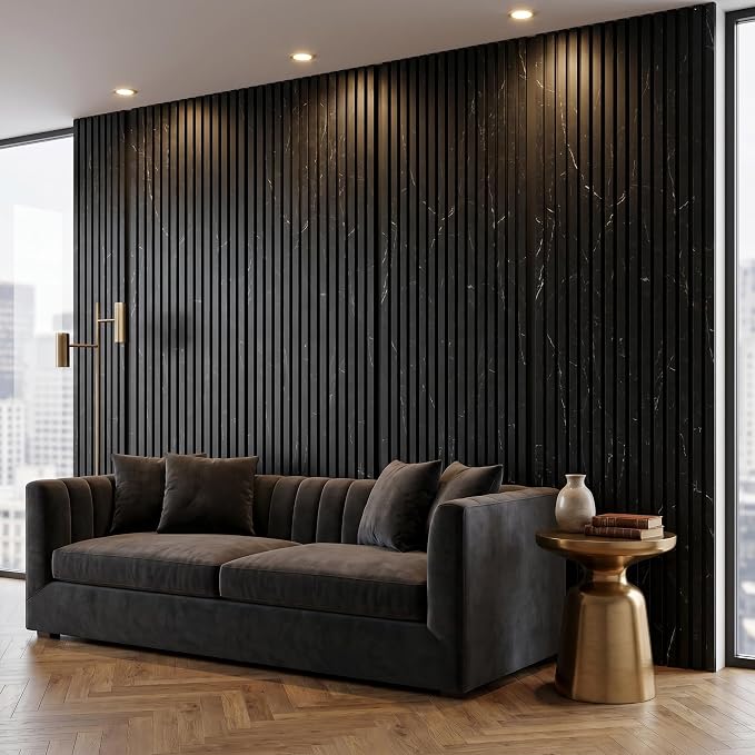 Wood Slat Acoustic Panels, 94.5x12.6 Inch, Black Marble, 2 PCS | (16.5ft²) 3D Wall Panels, Interior Wall Decor Noise Cancelling, Fluted Sound Absorbing Panel for Office,Home,Theater,Studio - Image 6