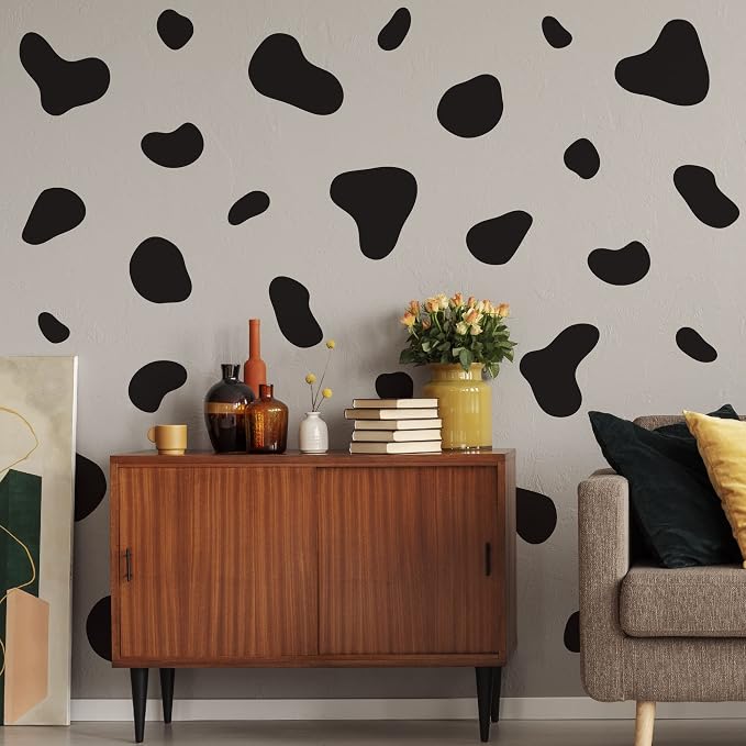 Large Black Vinyl Cow Print Wall Decals, Cow Spot Wall Décor | Stunning painted look accent wall in minutes. Peel and stick matte removable stickers for Bathroom Bedroom Living Room Home. - Image 4