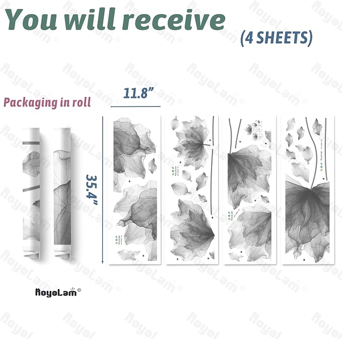 59.1'' x 49.6'' Flower Petal Wall Decal Floral Wall Sticker (Gray) | Removable waterproof peel and stick wall art for nursery, baby room, classroom, living room, bedroom, office and bathroom - Image 4