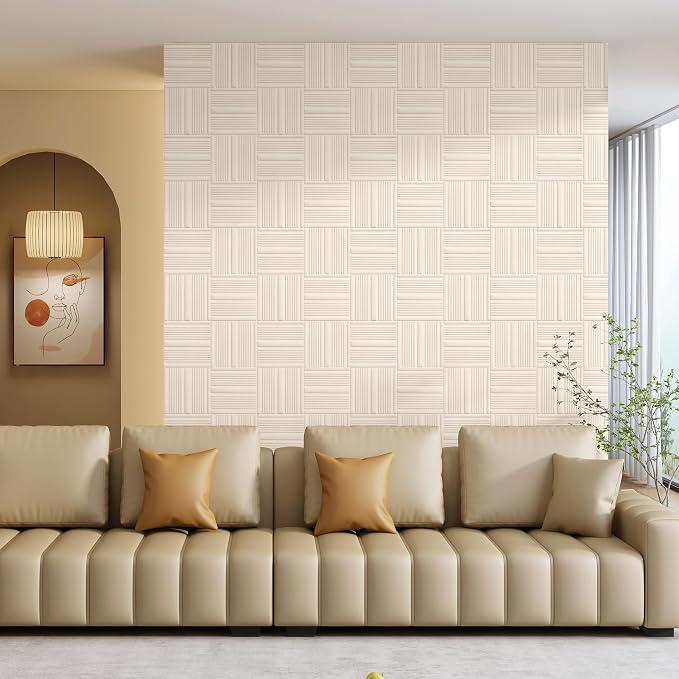 Velvet 3d wall panels for Interior wall Decor peel and stick, Soundproof Geometric Textured 3d Wall Panels for Living Room, Bedroom, TV Background Cream White 17.7" x 17.7", Cover 26.15 Sq.Ft - Image 8