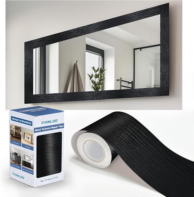 TIANLDD 27 FT Wood Grain Wallpaper Border, Removable Waterproof Mirror Border Peel and Stick,Bathroom Mirror Frame Border.（Black） by TIANLDD