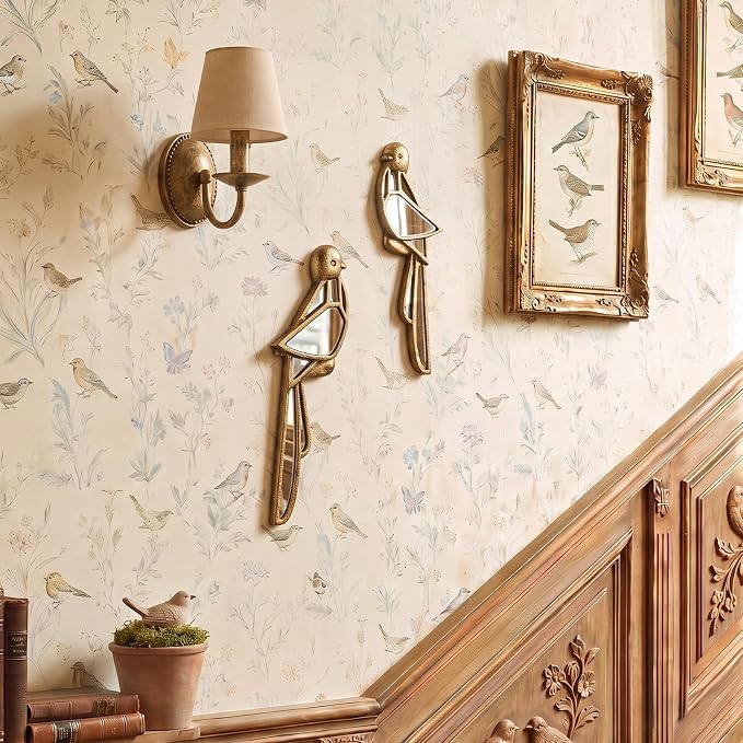 Fumete 2 Pcs Tropical Bird Mirror Wall Decor Vintage Gold Resin Insect Art Decorative Wall Mirror Retro Hanging Bug Animal Glass Mirrors Garden Nature for Summer Wedding Home Accent Housewarming - Image 4