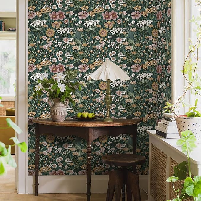 Orainege Vintage Floral Peel and Stick Wallpaper Boho Daisy Wallpaper | 16.9inx393.7in Self Adhesive Floral Contact Paper for Bedroom Living Room Accent Wall Decor Removable - Image 3