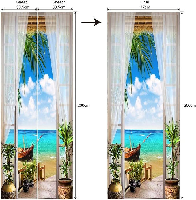 artfanke 3D Door Sticker Peel and Stick 30.3"x78.7" - Seascape Self-Adhesive Door Decal Wall Murals Wallpaper Waterproof for Home Bedroom Decor (2 Sheets/Set) - Image 6
