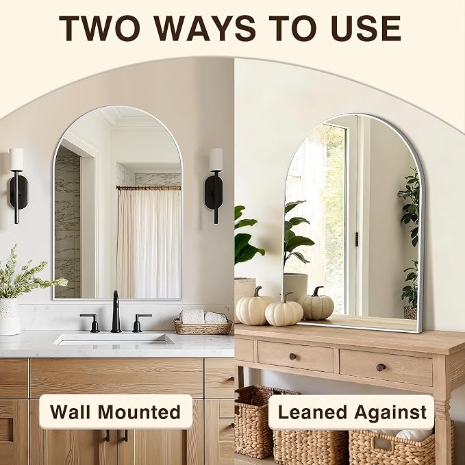 Arched Bathroom Vanity Mirror for Over Sink, 30”x20”, Silver - Image 7