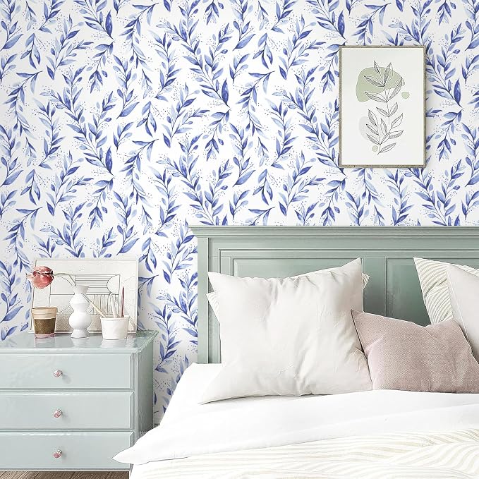 Livebor Leaf Peel and Stick Wallpaper Olive Leaf Contact Paper 17.7inch x 118.1inch Floral Leaves Wallpaper Peel and Stick Modern Farmhouse Wall Paper for Bedroom Neutral Self Adhesive Decorative - Image 2