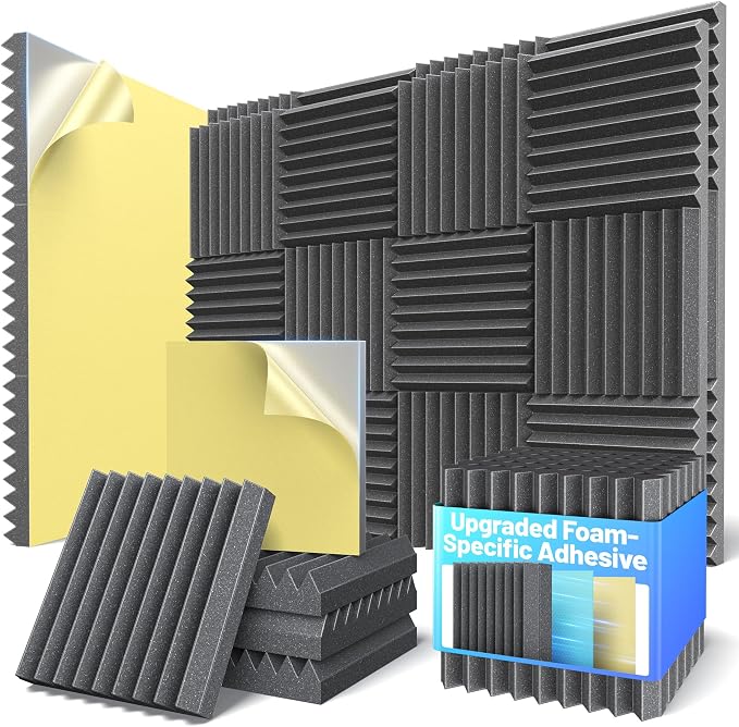 Self-Adhesive Sound Proof Foam Panels For Walls High Density Acoustic Panel | 36 Pack Soundproof Wall Panels Fast-Expanding, 2”×12”×12” Sound Dampening Absorbing Panel for Gaming Studio Decor - Black by Unknown