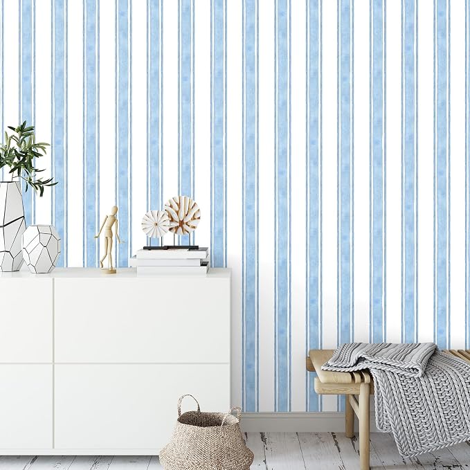 Affrolling Striped Peel and Stick Wallpaper 15.75"x118.11",Blue | Watercolor Self Adhesive Contact Paper, Removable for Bedroom Cabinet Furniture, Cute Decor for Nursery Craft Room DIY - Image 4