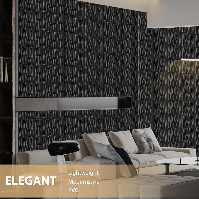 Heikki 30 Pack 3D Wall Panel for Interior Wall Décor, PVC Flower Textured Wall Panels for Living Room Bedroom Hotel Office, 11.8"x11.8", Double-Sided Tape (Black-SP) - Image 5