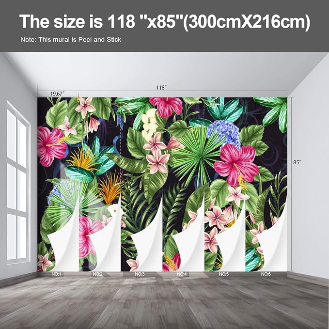 Floral wall murals Peel and Stick self Adhesive Flowers Wallpaper for Bedroom Living Room - 85"x118" - Image 2