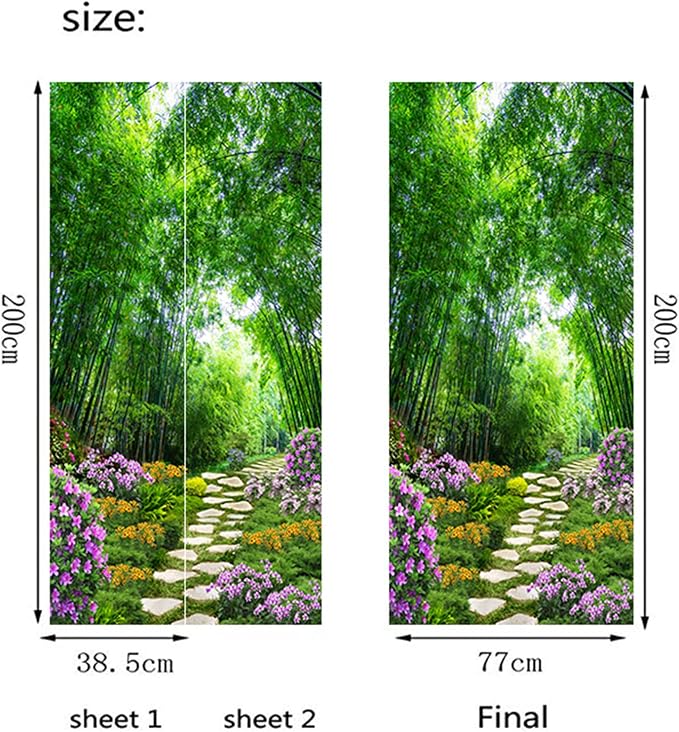 artfanke 3D Door Mural Peel and Stick 30.3"x78.7"- Self-Adhesive Door Stickers Wallpaper Poster- Beautiful Bamboo Garden Wall Decal for Bedroom Decor (2 Sheets/Set) - Image 6