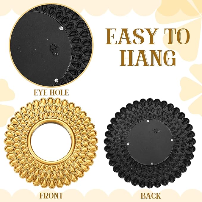 Fourluoo 3 Pack Gold Sunburst Wall Mirrors Decor, Sun Mirror Wall Decor - Image 5