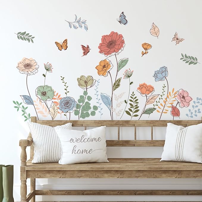 Zonon 6 Pcs Flower Wall Decals Peel and Stick Sticker, Bohemian | Vinyl Removable Wall Stickers & Murals, Bohemian Flower Wall Decals, Boho Wildflower Decor for Bedroom, Living Room - Image 5