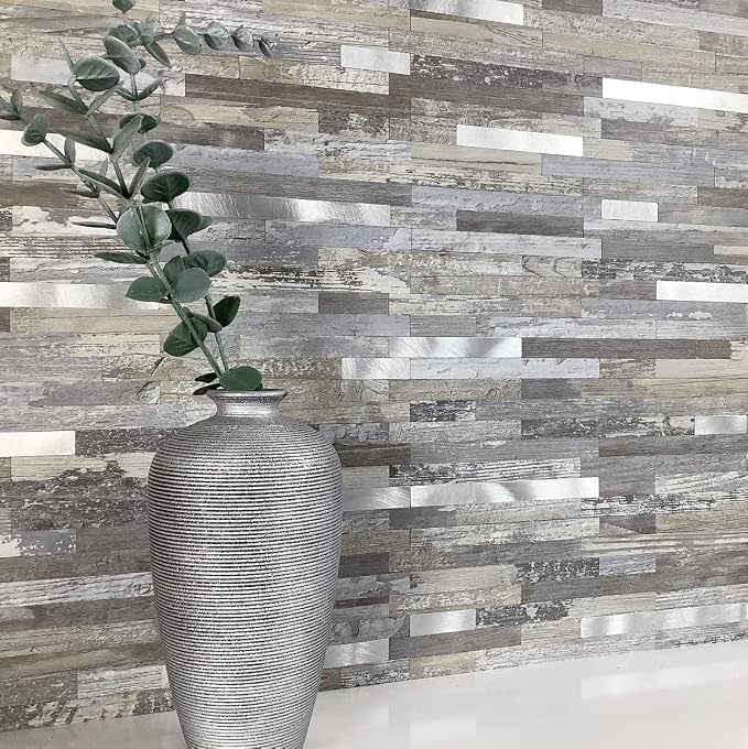AULIGET 2-Sheet Peel and Stick Backsplash Wall Tiles, Distressed Wood Look PVC Wall Tiles Stick on Backsplash - Image 2
