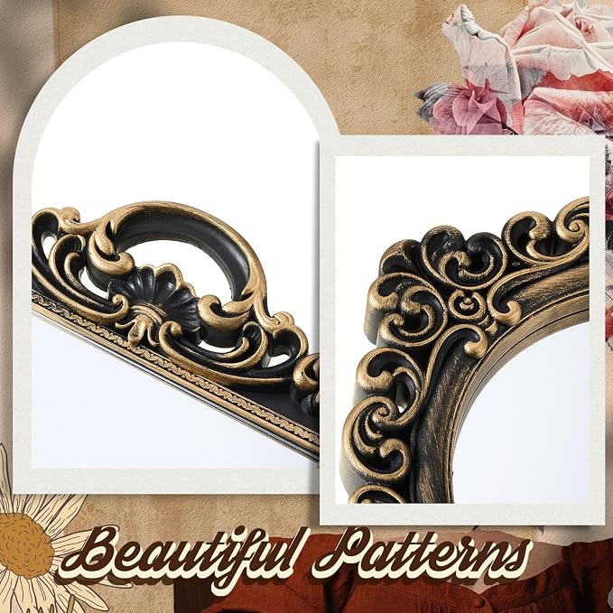 Beeveer 2 Style Vintage Mirrors Set Decorative Oval Wall Mirror Small Antique Mirrored Tray Decorative Hanging Mirror for Bathroom Bedroom Jewelry Organizer Victorian Decor (Square,Antique Gold) - Image 3