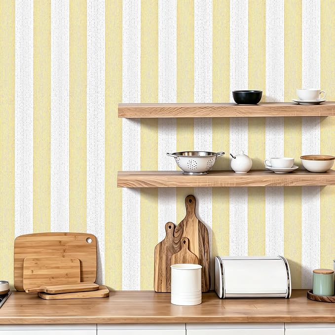Yellow White Peel and Stick Wallpaper 15.7"x118" Modern Stripe Wallpaper | Self-adhesive Contact Paper for Cabinets Furniture Renovate Wall Covering - Image 4