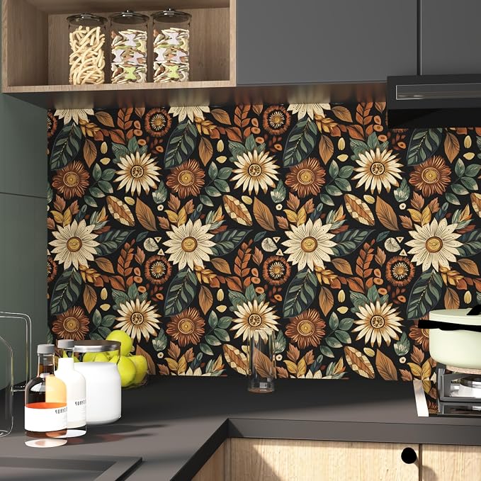 Laatse Boho Wallpaper Peel and Stick 17.5"x118", Black Brown Contact Paper | Self Adhesive/Removable/Waterproof/Thick Vinyl Wall Paper for Bathroom Bedroom Shelf Cabinet Drawer,Prepasted,Easy Peel - Image 5