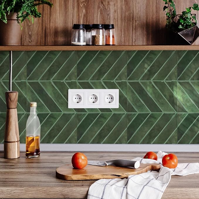 STICKGOO Herringbone Peel and Stick Backsplash, Green, 10 Sheets | 12.6 x 9.7 in, Thicker Rectangular Vinyl Stick-On Wall Tiles, Easy Alignment, Waterproof, Easy to Clean, Kitchen/Bathroom - Image 3