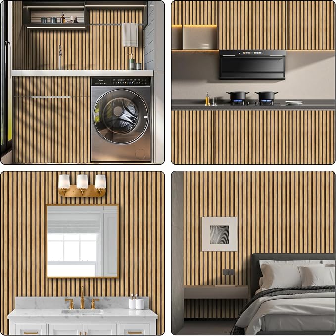 Arthome 17''x393'' Wood Slat Wallpaper Peel and Stick self Adhesive Wood Wallpaper PVC Vinyl Decorative Removable Wallpaper Waterproof Faux Wood Grating Stripe Contact Paper for Living Room Bedroom - Image 5