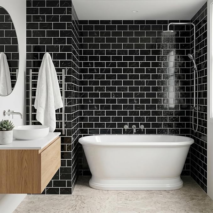 Arttown Peel and Stick 3D Wall Backsplash, 10-Sheet, 12" × 12" Black | Subway Tile Self Adhesive Thicker Design Wall Tiles Panel Wallpaper for Kitchen Bathroom Balcony Rental Housing - Image 4