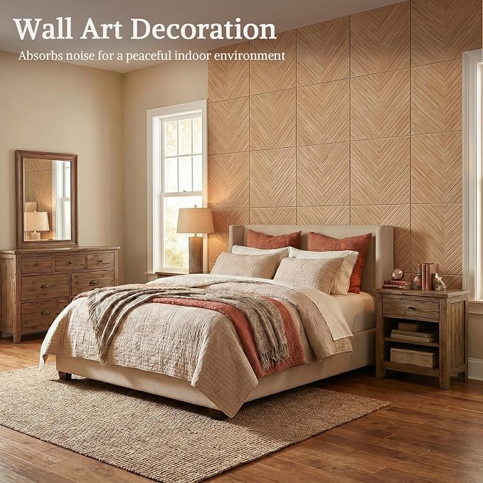 Acoustic Wall Panels, 8 Piece 23.62" X 23.62" Peel and Stick Wall Panels | High-Density Polyester Fiber Self Adhesive Soundproofing for Interior Wall Décor, Timber Vee Herringbone - Image 7