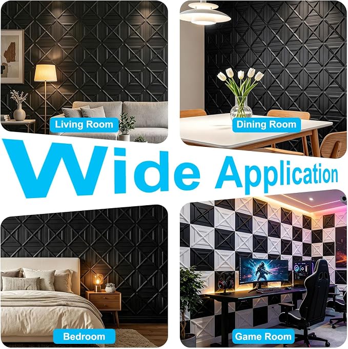 Art3d X-Shape Decorative 3D Wall Panels, 11.8 x 11.8 in, 33-Pack, Black | PVC, Lightweight, Waterproof, Peel and Stick, Easy to Install, Durable, Flexible, Decorative, Ideal for Living Room, Bedroom - Image 9