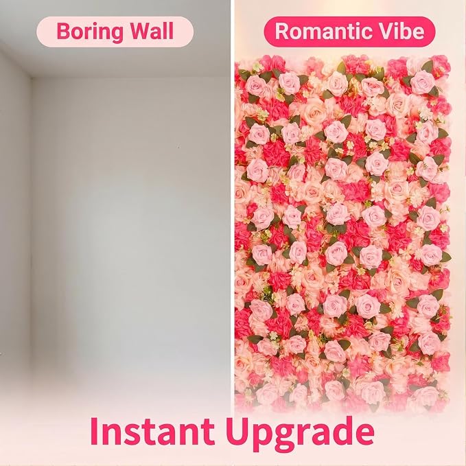 Flower Wall Backdrop 12 Panels 16.5x16.5 Inch Dark & Light Pink | 3D design, realistic look, Seamless Design,eco-friendly,easy to assemble,reusable,.Suitable for weddings,Party,home décor - Image 4
