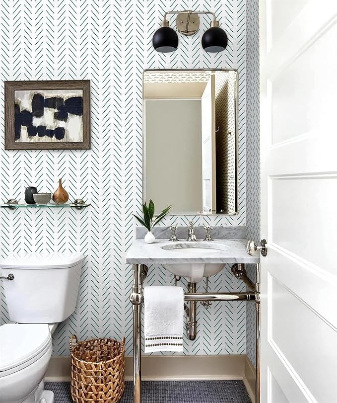 Orainege Green Peel and Stick Wallpaper Herringbone Contact Paper | 17.7 in x 196.8 in Modern Geometric Removable Wallpaper Peel and Stick Green and White Chevron Decorative Self Adhesive - Image 4