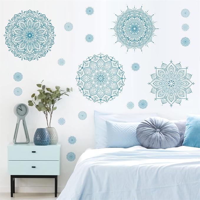 Blue Mandala Wall Stickers Mandala Decals for Window Modern Wall Art Mural | Headboard vinyl decoration, lotus peel and stick, removable, self adhesive, for bedroom living room yoga room home gym decor - Image 4