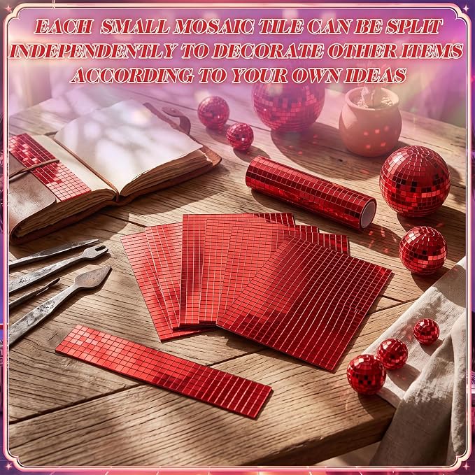 10800 Pieces Red Disco Mirror Tile Self-Adhesive Mirrors Mosaic Tile - Image 6