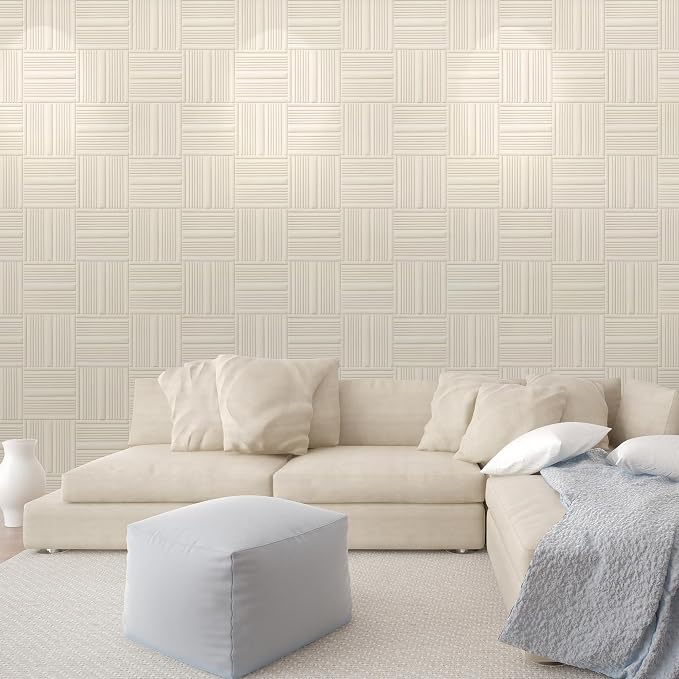Velvet 3d wall panels for Interior wall Decor peel and stick, Soundproof Geometric Textured 3d Wall Panels for Living Room, Bedroom, TV Background Cream White 17.7" x 17.7", Cover 26.15 Sq.Ft - Image 2