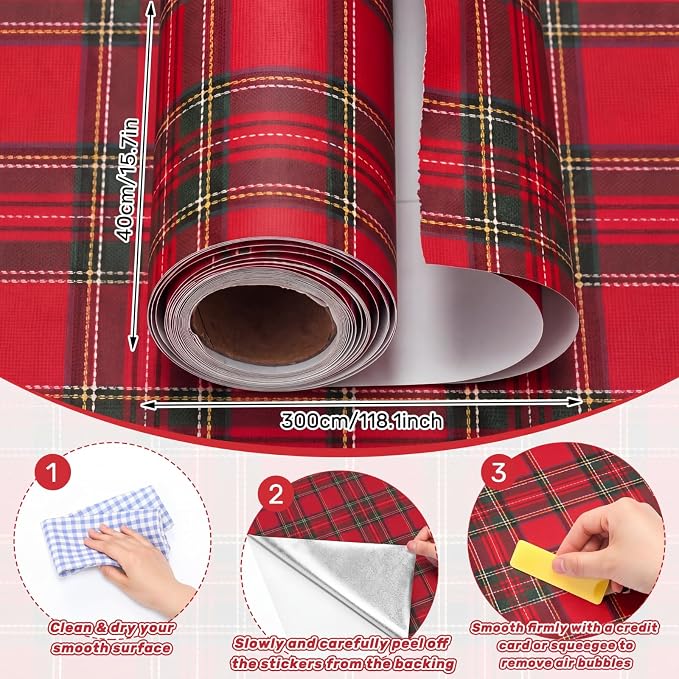 Drydiet Tartan Plaid Wallpaper Peel Stick Contact Paper 15.8 x 118.1 | Self Adhesive, Red and Green Plaid Plaid Design, Easy Apply Remove, for Home Locker Dorm Classroom Living Room Decor - Image 2