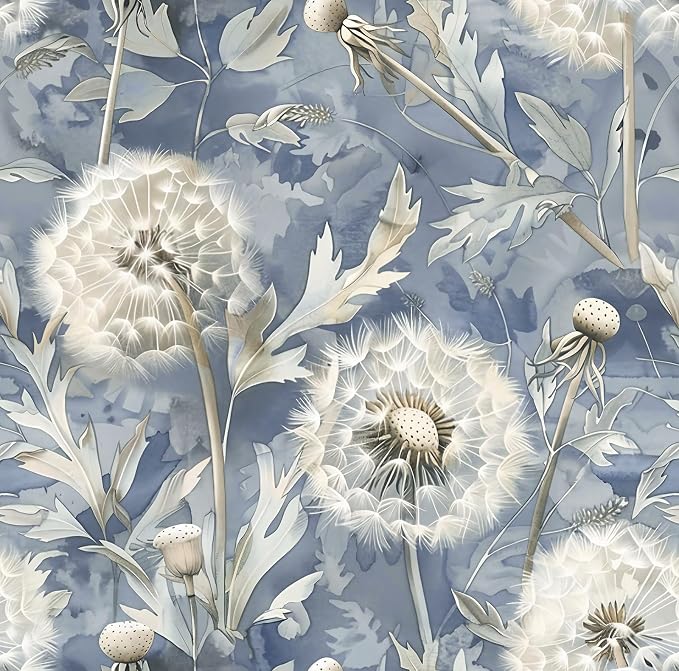 Jeweluck Blue Floral Peel and Stick Wallpaper Dandelion 16.9" x 118.1" | Vintage Blue Contact Paper Peel and Stick Dandelion Boho Self Adhesive Removable Wallpaper for Bathroom Cabinets Decorative by Jeweluck
