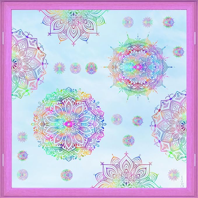 Colorful Mandala Wall Decal Half Mandala Window Wall Stickers Lotus Flower Decals Peel and Stick Modern Art Stickers Removable Minimalist Headboard Decals for Bedroom Living Room Decor - Image 5