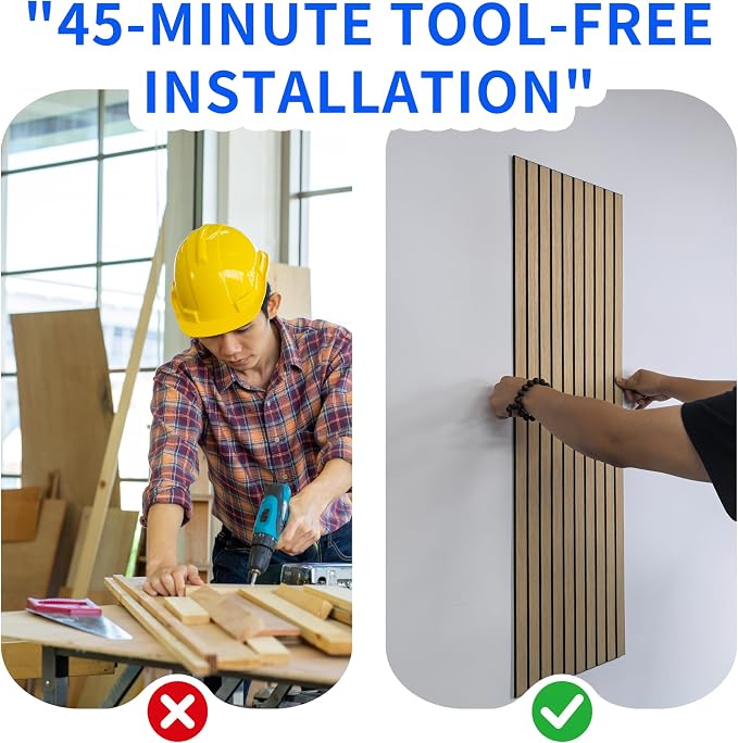3D Wall Panels Peel and Stick Acoustic Wall Panels Wood Panels for Wall | 8-Pack 43.3*11.8” 3D Wood Slat Sound Absorbing Panels for Home Theater, Office & Bedroom Easy DIY Installation, Oak Finish - Image 3