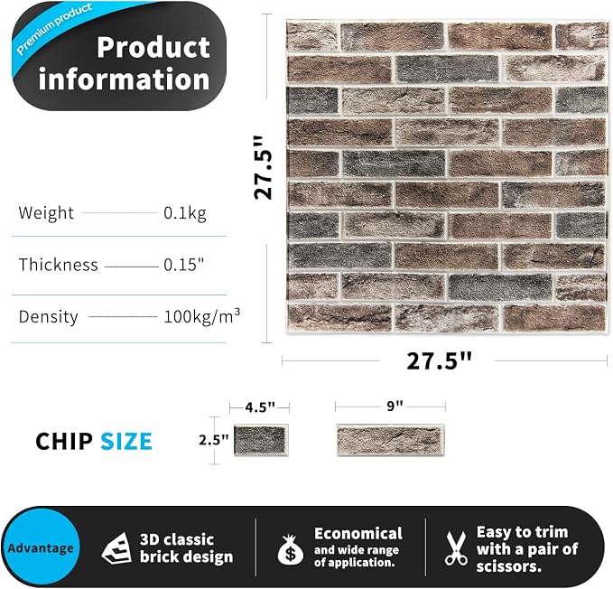 Art3d 10-Pack Durable Faux Brick Peel and Stick 3D Wall Panels, Gray Brown | Coverage: 52.5 Sq. Ft, Waterproof, Oil-Proof, Easy to Wipe, Decorative, Ideal for Bedroom, Kitchen - Image 5